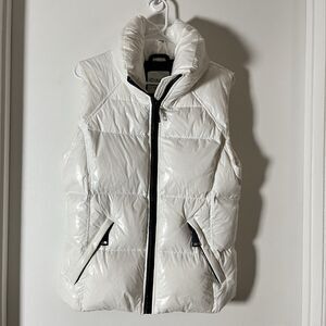 SAM NEW YORK Freedom White Glossy Down Puffer Vest Down Filled Sz L Flaws
